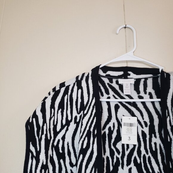Chicos 3 Womens 16 Cardigan Sleeveless Zebra Print Maggie Vest Stripe Black NWT - Picture 5 of 7